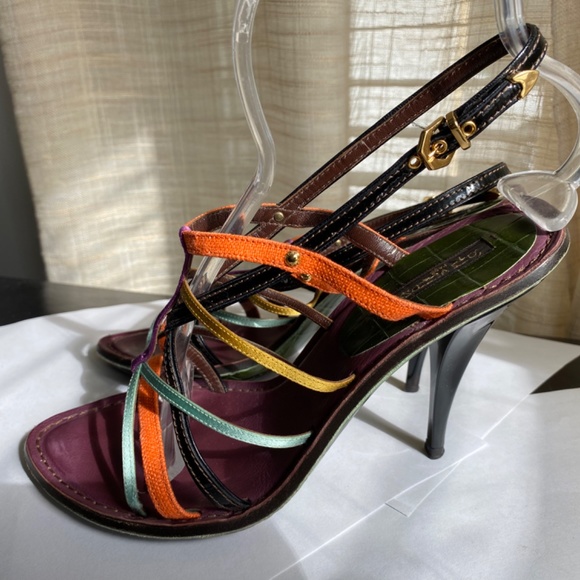 Louis Vuitton slingback heels multi-color leather straps size 38 Italy mules - Picture 3 of 11